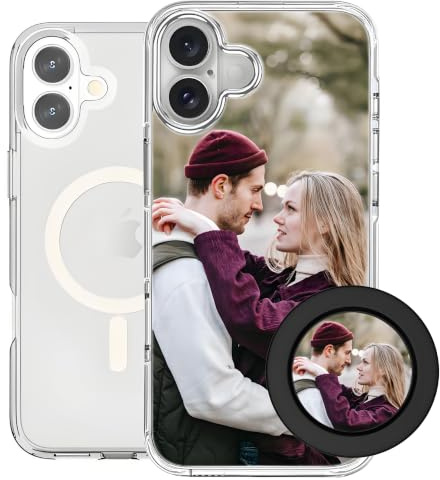 Loyobo Custodia magnetica personalizzata per iPhone 16 con supporto | Potente magnete N52 personalizzato: regalo per mamma, papà o partner in occasione della Festa della Mamma o del Papà