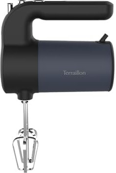 TERRAILLON - NEW MOON- Batteur Electrique, Fouet Inox, Fonction turbo, 5 vitesses, 400W, Bouton Eject, Corps en Inox peint, Bleu