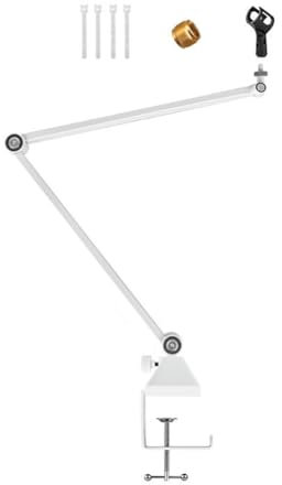 Kdouehg Support de Bras de Ciseaux avec Bras de Microphone Rotatif à 360° - Pied de Micro Blanc