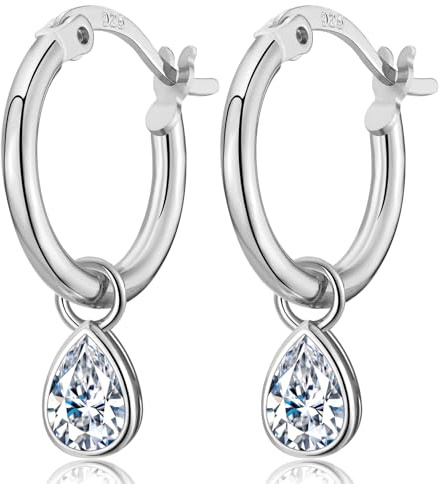 CERSLIMO Ohrringe Creolen Silber 925 12mm mit kleiner Tropfen/Dreieckiger Blumen/Runde/Rechteckige Zirkonia Anhänger