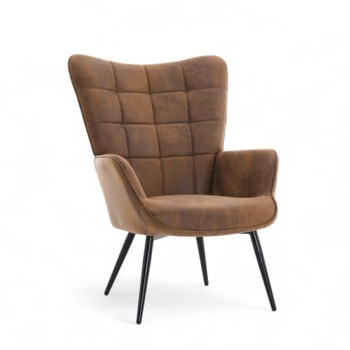 Stunning Chairs Brown Faux Leather Accent Chair with Wing Back and Tufted Back – Easy Faux Leather Armchair for Small Corner Nook, Living Room, Bedroom, Guest Room with Floor Protectors - OSUNA