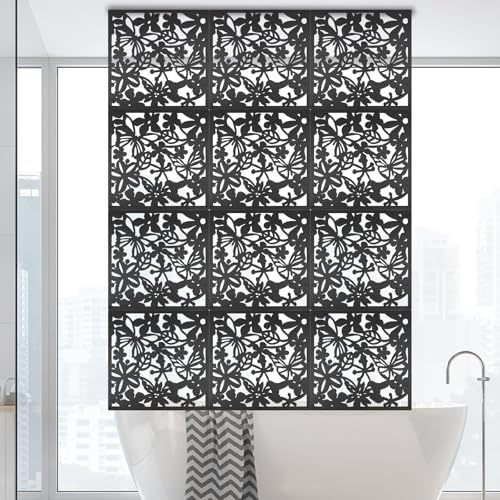 Raumteiler Bildschirm Hängender Raum Teiler 12 Stück 40 * 40cm hohl Paravent Hängepaneel für Innendekoration Zuhause, Hotel, Büro (Schwarz)