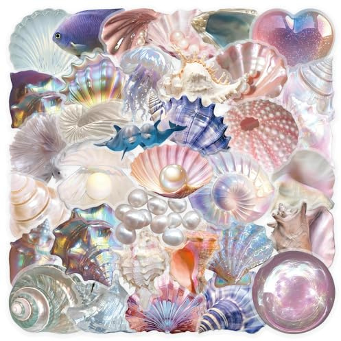 Realistic Shell Stickers for Kids Teens Adults,50Pcs Transparent Aesthetic Beach Shell Decals for Water Bottles Laptops Journals Scrapbooks Bike,Cute Stickers Pack for DIY Crafts and Decor
