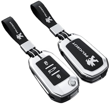 BXJNDM Étui Clé Voiture avec pour Peugeot 208 e208 GT GT Line 2020-2023 2021 2022, Cas Couverture Voiture Porte Clef Voiture Sac Imperméable et Résistant Aux Rayures,Silver- Metal Buckle B