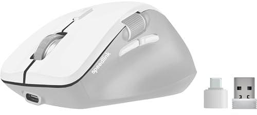 Speedlink Libera Silent Mouse - Bluetooth Maus, leises Klicken, Akku wiederaufladbar, Daumen Scrollrad, 1 Bluetooth Profil, 1x USB-A & 1x USB-C 2.4GHz Profil, 3200 DPI, ergonomisch, weiß