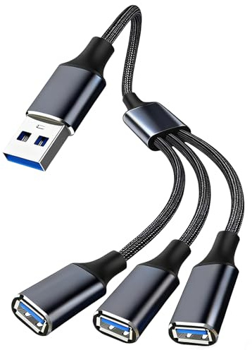 SRLWMYI USB Splitter 1 zu 3, USB Verteiler Y Kabel (1×USB 3.0 + 2×USB 2.0) mit Rückwärtsladen, Laden, Datenübertragung, OTG-Funktion, Compatible with MacBooks, Desktops, PCs, Tastatur Maus