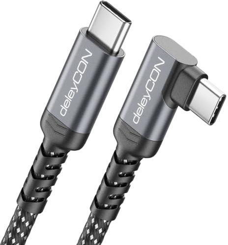 deleyCON 1m Câble USB-C 240 W Coudé 90° (Charge Rapide) USB-C vers USB-C pour iPhone 17 16 15 Galaxy A16 A56 S25 S24 S23 Pixel iPad MacBook AirPods Tablette CarPlay PS5