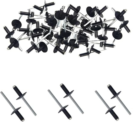 50 Piezas Remaches Ciegos de Aluminio, con Brida Grande de 4,8 MM x 12 MM, Remaches Resistentes a la Corrosión, Remaches de Aluminio con Cabeza, para Aplicaciones Proyectos (Negro, M4.8 * 12)