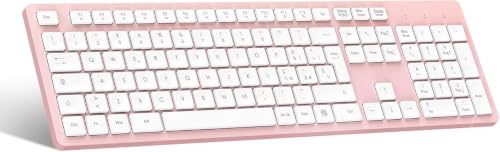 LeadsaiL Tastiera Wireless, Wireless Keyboard Full Size, Italiano QWERTY Layout Ergonomico USB 2.4Ghz con Tastierino Numerico per PC, Laptop, Mac OS, Macbook Pro/Air, Windows-Rosa and Bianco