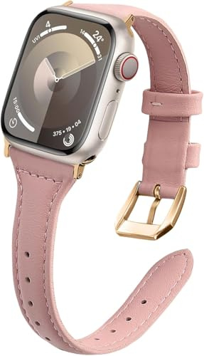 WoPail Bracelet Cuir Femme pour Apple Watch 11, 38 mm 40 mm 41 mm 42 mm | pour iWatch Series 11/10 42mm/9/8/7/6/5/4/3/2/1/SE 3/2/1 Mince et Léger Bracelet de Remplacement Rose