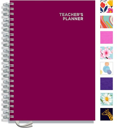 Teacher Planner 2026-2027 A4 Size by Pirongs | 6 Lesson Planner for Teachers | Page a Day | Undated, Hardback, Wiro-Bound Teachers Planner - Raspberry