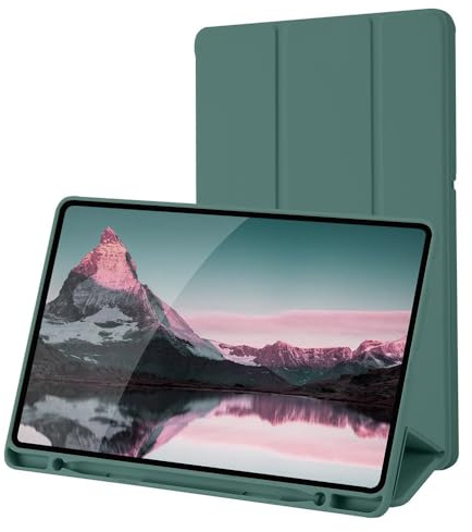 Techsuit für Samsung Galaxy Tab S6 Lite 2020 bis 2024 Hülle mit Stifthalter, Dreifach Ständer, Schlankem Design, Auto Sleep Wake, Präzisen Aussparungen, Flex Trifold Series, Grün