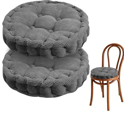 2er Set Stuhlkissen Rund, Sitzkissen 40 x 40 cm, Dicke Bodenkissen Sitzpolster Indoor/Outdoor, Kissen für Gartenstühle Balkonstuhl, Stuhlauflage Stuhl Sitzkissenfür Wohnzimmer Esszimmer (Dunkelgrau)