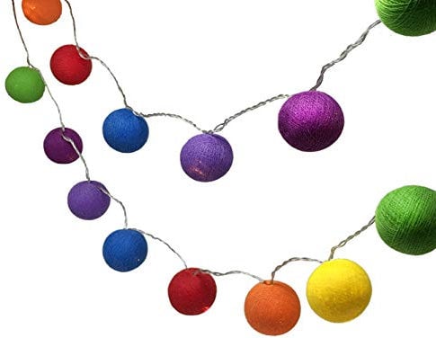 Blaze On Ambient Ball Fairy Lights (Rainbow Colours) – 20 Warm White LED Lights – Hand–Spun Cotton Balls – USB Powered and Includes UK 3–Pin USB Adapter – Indoor Decorative String Lights