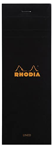 Rhodia 86008 - Schreibblock / Memo / Einkaufsblock No.8 7,4x21cm 80 Blätter liniert 80g, abtrennbar, mikroperforiert, mit Kartonrücken, robust und praktisch für unterwegs, geheftet, Schwarz, 1 Stück