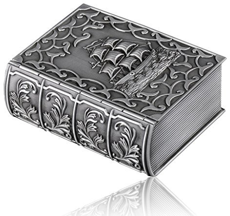Unendlich U Elegant Segelschiff Gravur Buch-Form Rechteck Schmuckkasten Schmuckschatulle Schmuckkästchen Schmuckbox Schmuckkoffer
