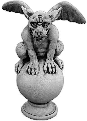 gartendekoparadies.de Gargoyle auf Kugel, Steinfigur, H. 48 cm, 18 kg, Grau, frostsicher aus Steinguss für Außenbereich