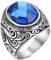 Flongo Herrenring Männer Ringe Daumenring Bandring, Edelstahl Glas Ring Silber Schwarz Blau Blumen Schnitzerei Klassiker Retro Charm Herren