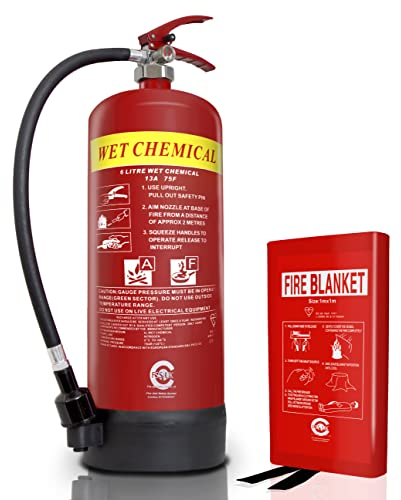 FSS UK Premium 6 Litre Wet Chemical Foam FIRE Extinguisher(BSi KITEMARKED) with 1M X 1M Hard CASE FIRE Blanket KITEMARKED. Commercial Kitchen, Restaurants Bars Cooking Fires. 6 L LTR Wet Chem