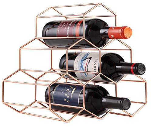 Buruis Weinregal aus Metall für 6 Flaschen, freistehend, platzsparender Schutz für Rot- und Weißweine – Roségold