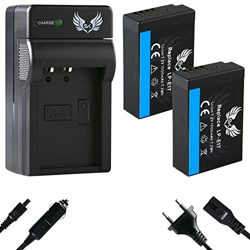 2X SK Akku Ersatz für Canon LP-E17 1000mAh (Teildekodiert) + Charger Canon EOS RP R8 R10 R50 R100 - M3 M5 M6 II - 77D 750D 800D / Rebel T8i SL3