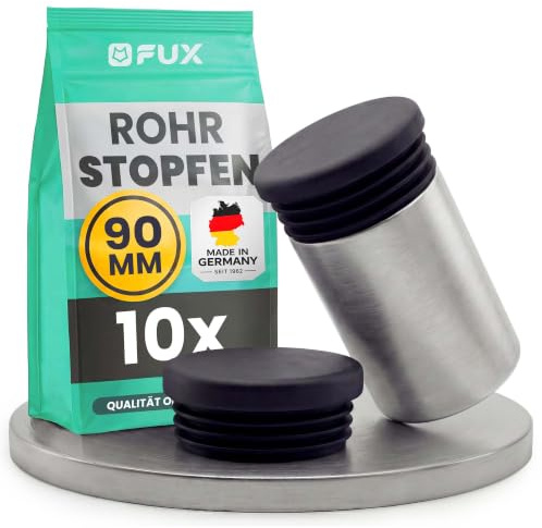 FUX 10 Stück Rund Rohrstopfen, Lamellenstopfen (90mm, 2,5-5mm, Schwarz) | Lamellenstopfen für Rundrohre, werkzeuglos einsteckbar, wetter- und UV-beständig, als Möbelgleiter und Endkappe
