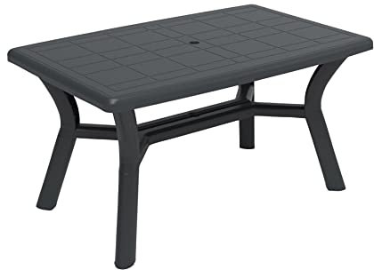 RESOL Tulipán Mesa Jardín Exterior 140x90 hasta 4/6 Personas con Agujero de Sombrilla y Protección UV | Mesa de Comedor Exterior en Patio, Terraza o Porche | Fácil Mantenimiento - Gris Oscuro