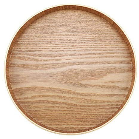 HERCHR Round Serving Tray,10.63inch Wooden Dinner Tray Serving Plate,Appetizer Charcuterie Board Organizer for Breakfast Coffee Tea Bar Drinks Restaurant