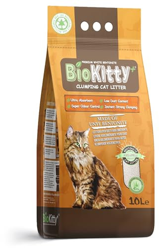 BioKitty Clumping Cat Litter, 10L Highly Absorbent Natural Bentonite Minerals Cat Litter, Long Lasting Odour Control, Maximum Hygiene with Strong Cat Litter Clumping (Aloe Vera, Pack of 1)