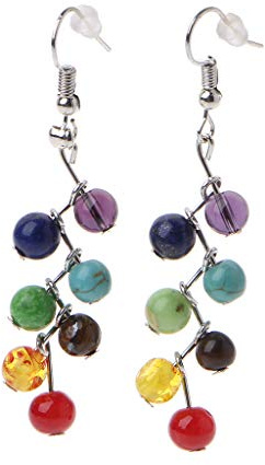 GUMEI Naturstein Frauen Yoga Regenbogen 7 Chakra Tropfen Ohrringe Heilstein Schmuck