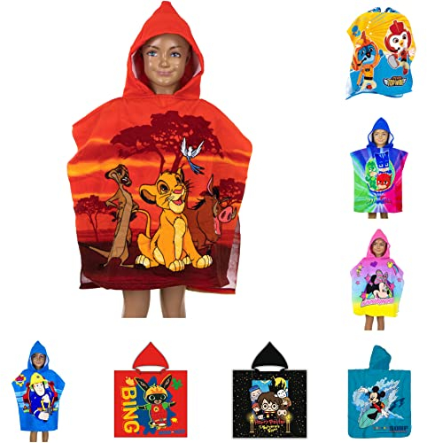 Poncho de bain pour enfant avec capuche, 55 x 110 cm, différents motifs : roi des lions, PJ Masks, Batman, Minnie Mouse, Cars, LOL Surprise, Top Wings, Sam, poncho (roi des lions)