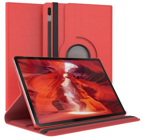 EAZY CASE - Funda para Samsung Galaxy Tab S7 FE / 5G Protectora Tablet Smart Cover Soporte Giratorio Estuche Plegable 360° rotativo con función Atril Cuero sintético Rojo
