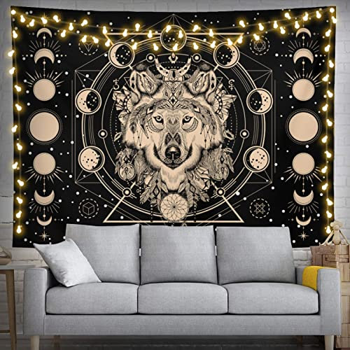 Wolf Mond Wandteppich 152,4 x 101,6 cm Wandbehang Party Dekorationen Heimdekoration für Schlafzimmer Wohnzimmer Schlafsaal (150 x 100 cm)