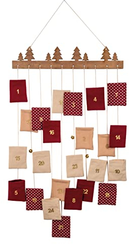 Rayher Adventskalender Set, mit Holzleiste und 24 Säckchen zum Befüllen, rot/beige Töne 44 x 95 cm, 46656999