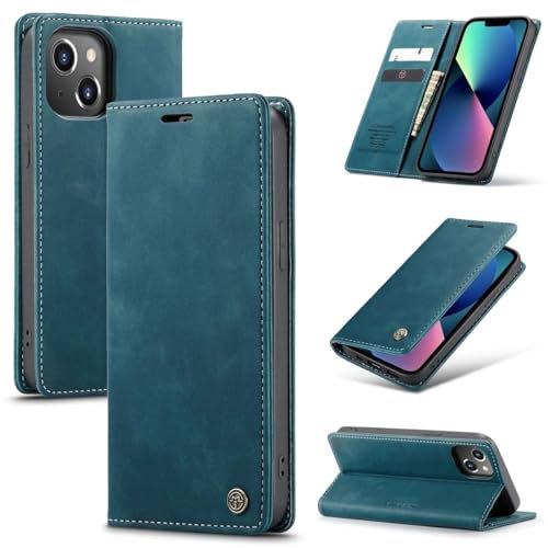 König Design Handyhülle für Apple iPhone 14 Plus Hülle Premium Kunst-Leder Klappbar Flip Case Magnet Kartenfach Standfunktion Tasche Schutzhülle für Apple iPhone 14 Plus (Blaugrün)