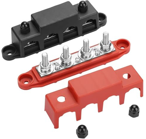 Power Distribution Block,250A 12V Marine Bus Bar,Battery Busbar Terminal Block,4 x 5/16 Posts with Cover Negative & Positive,6 x M8 Screws Terminals,Max 48V for Automotive Car RV Boat Solar System