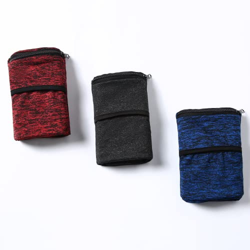 Handgelenk Beutel, Sport Handgelenktasche mit Reißverschluss, für Laufen, Joggen, Spazieren, Gassi gehen, Fahrrad und Yoga etc (L, Royal Blue+Dull Black+Purplish Red)
