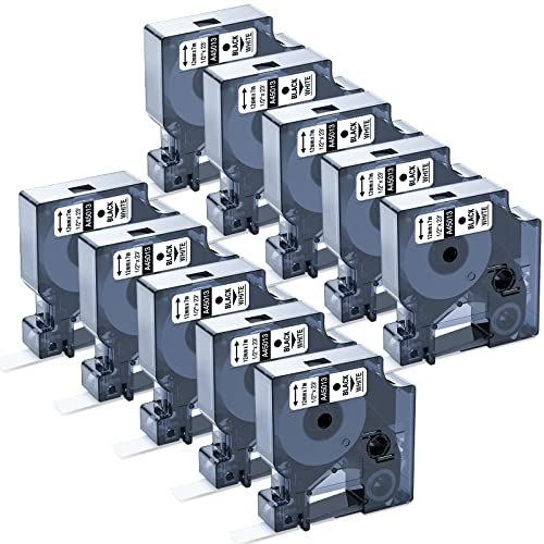 10 x Upwinning kompatibel für Dymo D1 45013 S0720530 Schriftbänder als Ersatz für Dymo Etikettenband 12mm x 7m Schwarz auf Weiß für LabelManager 160 100 120 150 200 210D 280 360D 420P PNP