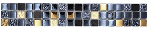 Mosaik Borde Bordüre Glasmosaik Naturstein schwarz gold beschichtet Wand Fliesenspiegel Küche