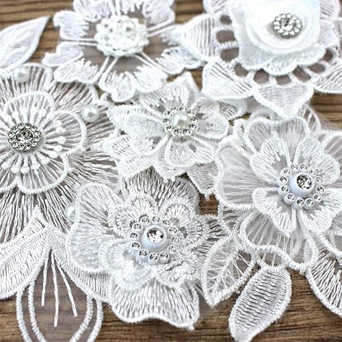 Spitzenpatches,23 Stücke Weiß Schmetterling Blumen Stickerei Nähen Aufbügeln Spitze Organza Spitze Stickerei Nähen auf Flecken Spitze Blumen Aufnäher Stickpatches Applikationen Patches zum Dekorieren