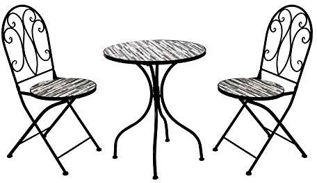 INDA-Exclusiv Dekoratives Mosaik Set 3-teilig Sitzgarnitur Sitzgruppe Gartentisch Stühle Gartenmöbel Bistrotisch, Model:MC4373