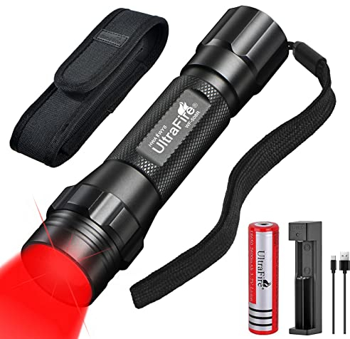 ULTRAFIRE Red Light Torch Single Mode LED Red Torch for Night Vision, Zoomable 620-630nm Red Light for Hunting, Portable Small Red Flashlight for Aviation Astronomy WF-508R