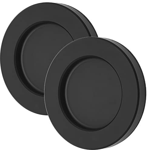 SOTECH 2 Stück Schiebetürgriff TAYO schwarz Ø 70 x 8 mm selbstklebend (3M VHB), Glastürgriff aus Aluminium, Griffmuschel für Glas- & Zimmertüren, Muschelgriff zum Aufkleben
