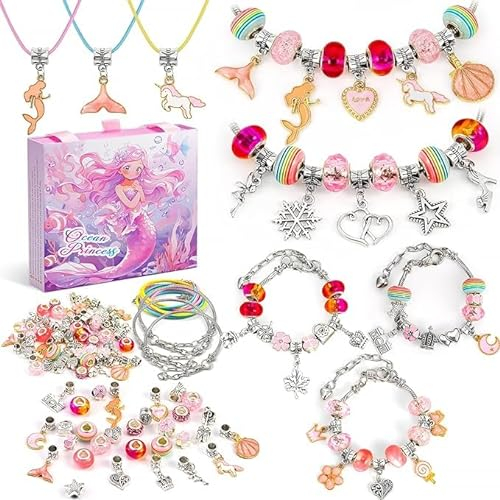 Tomylv Mädchen Geschenke 5-13 Jahre, Schmuck Basteln Mädchen Geschenke für Mädchen Bastelset Kinder ab 6 Jahre Armbänder Selber Charm Armband Kit Ostergeschenke 6 7 8 9 10 Jahre