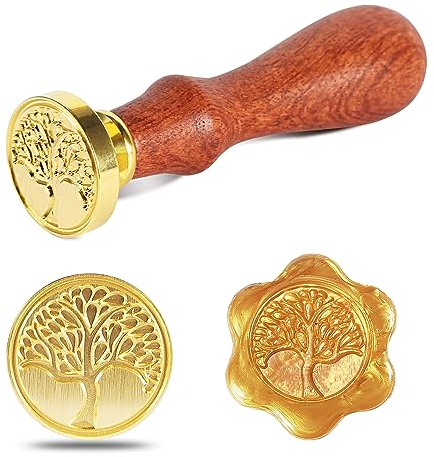 Foonii Wachssiegel Stempel, Abnehmbarer Siegelstempel mit Holzgriff, für Umschlag/Einladungen/Karten/Geschenk/Retro Wachs Siegel - Neu Lebensbaum Stempel