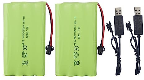 ZYGY 2PCS 9.6V 2800mah AA Batterie Rechargeable avec SM-2P Plug avec câble de Chargement USB pour Voitures RC Camions Chars Véhicules d'Ingénierie Bateaux Jouets électriques Batteries Rechargeables