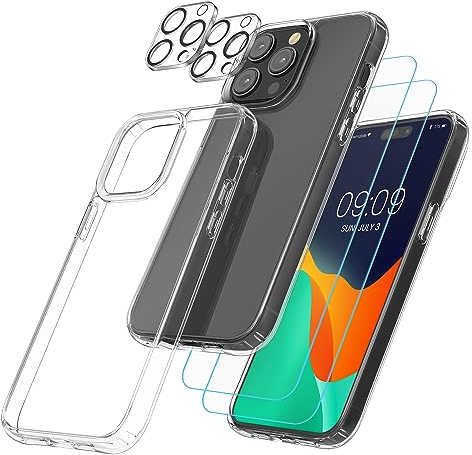 kwmobile 5in1 Set Handyhülle kompatibel mit iPhone 15 Pro Hülle - 1x stoßsichere Schutzhülle 2X Schutzglas Display 2X Kamerschutz Glas - Transparent