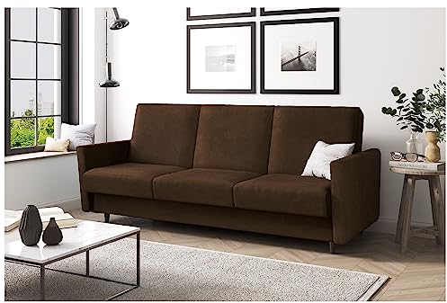 MEBLINI Sofa mit Schlaffunktion - Schlafcouch Ausziehbar - Schlafsofa mit Bettkasten - Sofabett - Couch mit Schlaffunktion - Klappsofa - Andres 2-221x87x93cm - Braun Samt