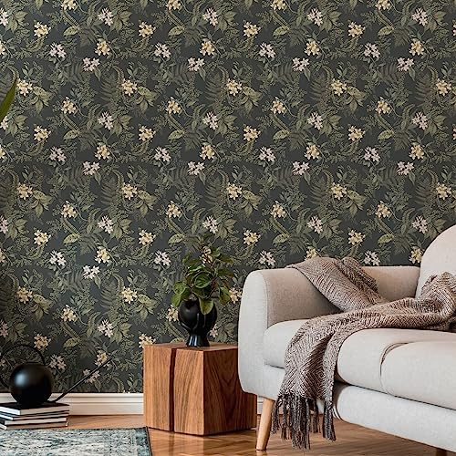 Livingwalls Tapete Schwarz Dunkelgrün - Tapete Wohnzimmer Schlafzimmer 394244 - Vliestapete floral - 10,05 m x 0,53 m für 5,33m² - Made in Germany