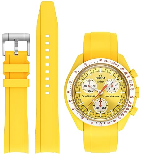 Tovimall Gelbes Silikon-Uhrenarmband für Omega X Swatch MoonSwatch Speedmaster, 20 mm Bandanstoßbreite